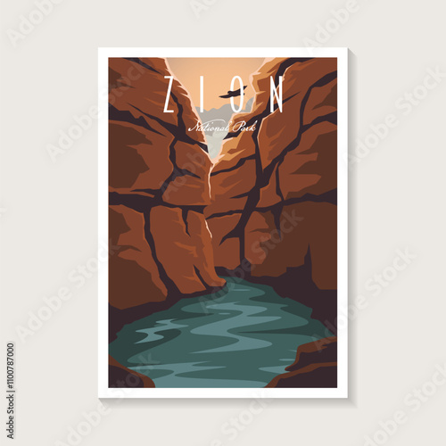 Zion National Park poster vector illustration design, canyon and river poster design