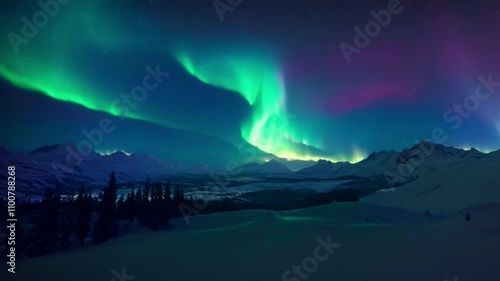 Wallpaper Mural aurora in snow mountains Torontodigital.ca