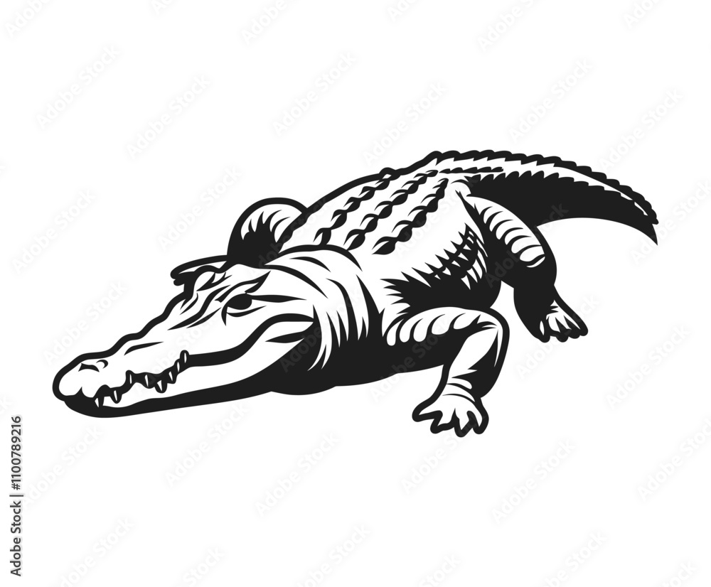 Obraz premium Crouching Crocodile Vector Silhouette Design
