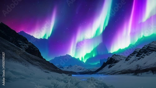 Wallpaper Mural aurora in snow mountains Torontodigital.ca