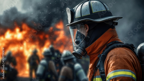 courageous firefighter battles a raging blaze photo