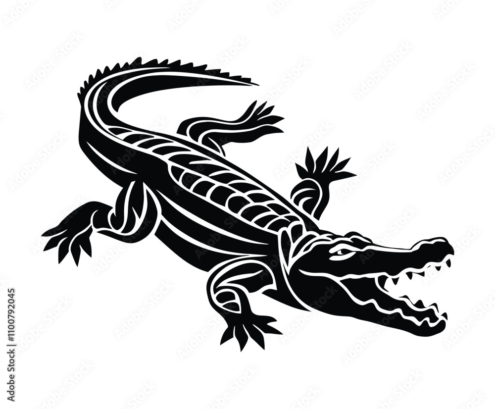 Obraz premium Crocodile Silhouette on White Background Vector Template