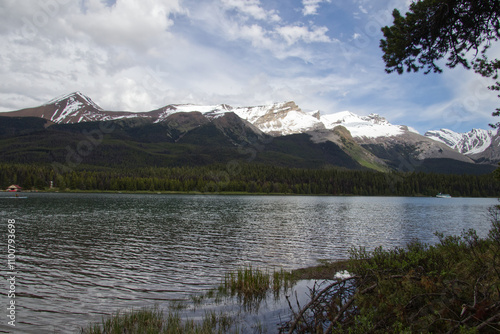 Maligne Lake on a Cloudy Summer Day photo