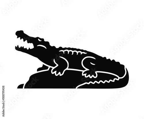 Crocodile Silhouette on Rock with Tail Down Template