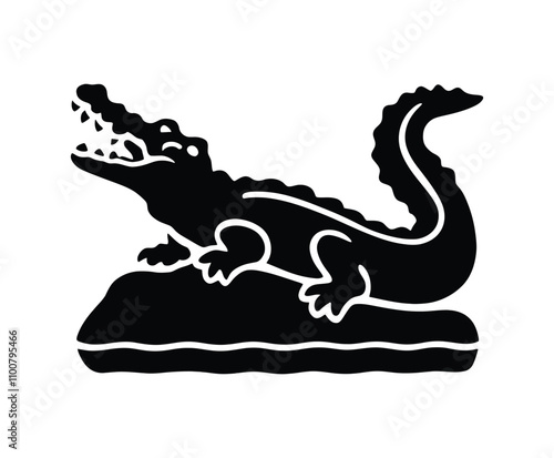 Crocodile Silhouette on Rock with Clean Shapes Template