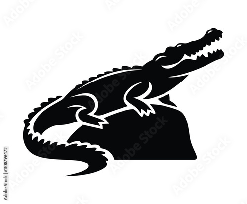 Crocodile Silhouette with Head Raised Vector Template