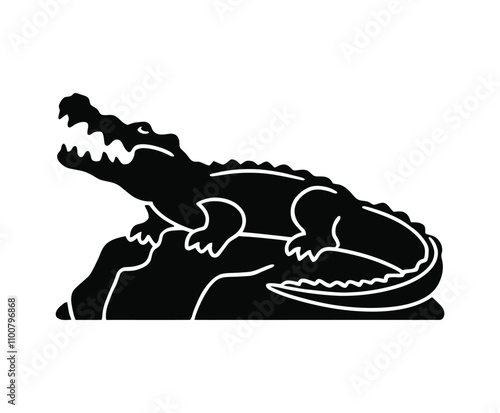 Crocodile Silhouette with Raised Head and Draping Tail Template
