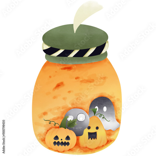 Halloween pumpkin in glass jar