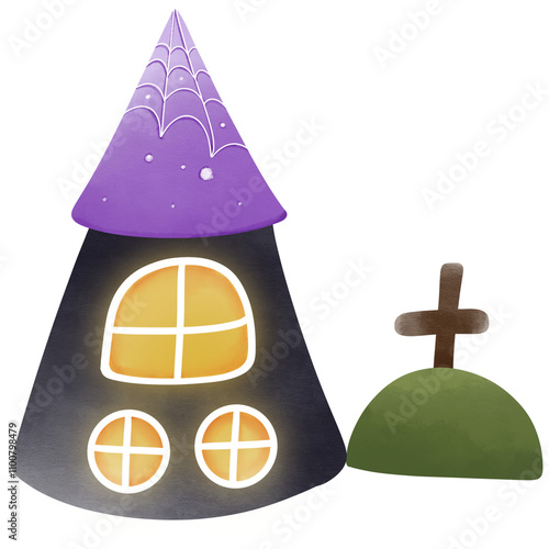 Halloween graveyard, Halloween rip grave, illustration of Halloween houses