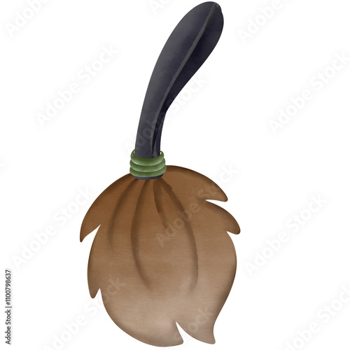 A hand painted broom on white background