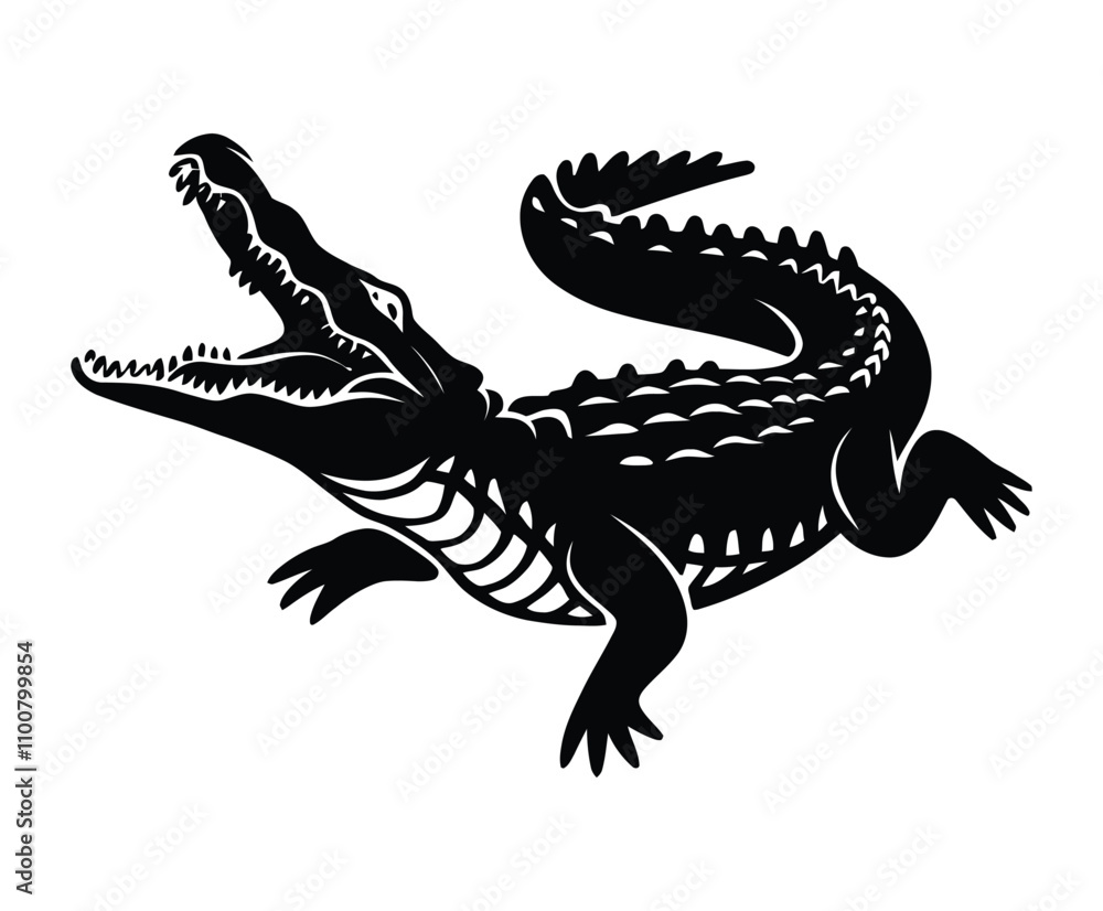 Fototapeta premium Crocodile Silhouette Mid-Lunge Attack Pose Template