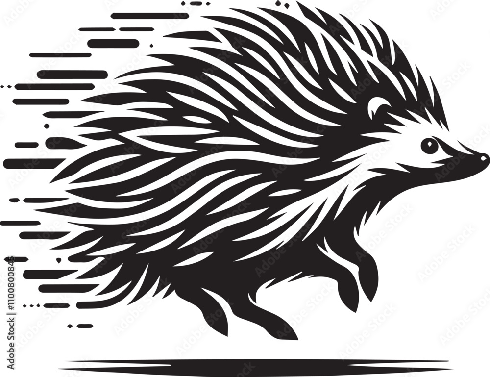 Obraz premium A hedgehog running with dynamic motion lines vector silhouette