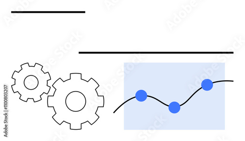 Two gears next to a line graph with three blue points, representing data analysis and industrial machinery. Ideal for technology, engineering, data analysis, progress tracking, business growth