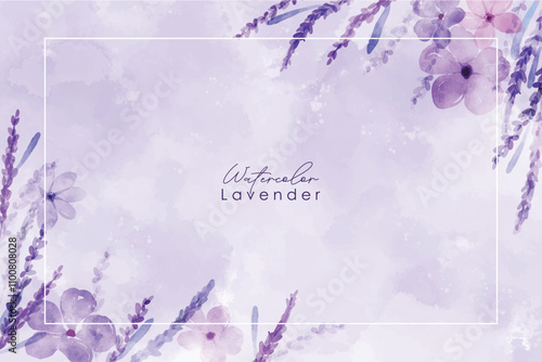 Lavender card Vector watercolor. Provence flowers banner backgrounds. lavender border, watercolor painting, hand drawn. lavender abstract watercolor background frame