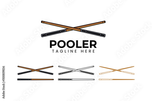 wooden stick billiard crossed logo design. brown cue pool crossed vector element design. modern stick snooker crossed icon illustration logo for billiard sport club and tournament