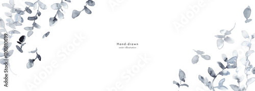 水彩画。水彩タッチのモノクロの草木植物ベクターイラスト。草木の高級感あるイメージ背景。モノクロの草木イメージ。Watercolor painting. Black and white grass, trees and plants vector illustration with watercolor touch. Luxury image background of plants and tre