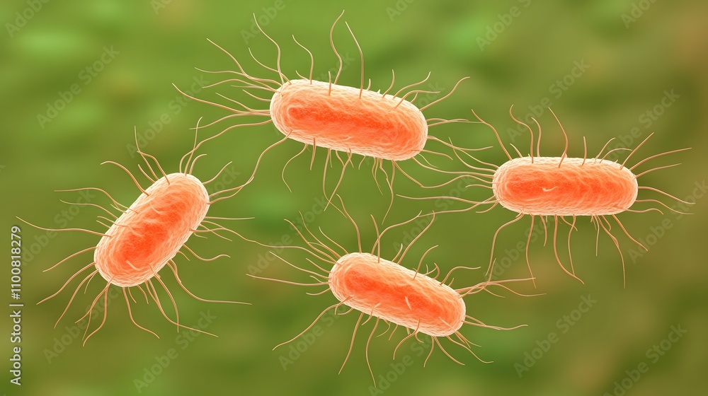 Obraz premium Microscopic view of healthy skin bacteria thriving in a balanced environment, showcasing the essential role of beneficial microorganisms in maintaining skin health and natural defenses.