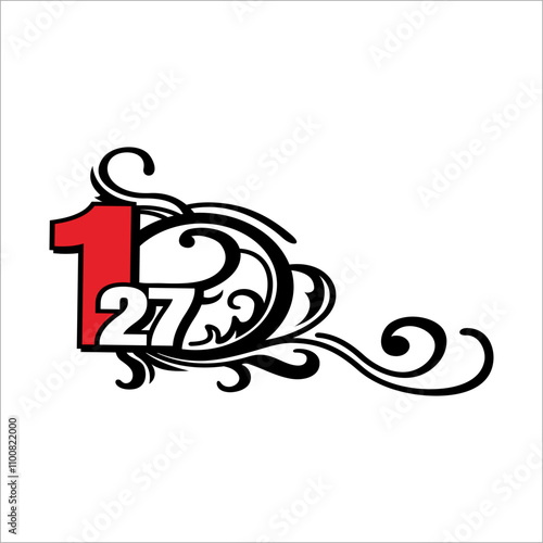 The number 127 is decorated with tribal flowers