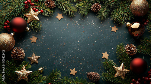 Merry Christmas Frame with Christmas Decoration Realistic