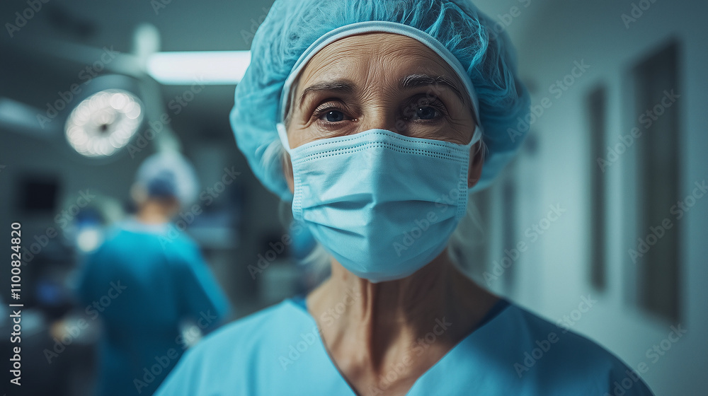 Close up, older nurse face, operation room, apologizing for being late
Close up, older nurse face, operation room, apologizing for being late