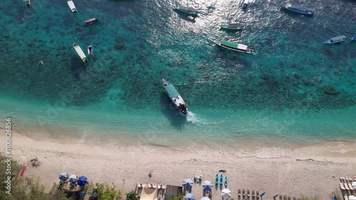 aerial view of the beach with clear blue water. the beauty of mandalika beach seen from the air