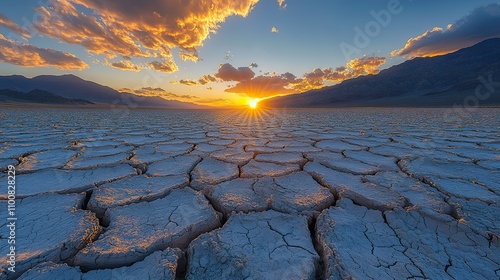 A dry lake bed reveals the drastic effects of climate change on natural water sources. photo