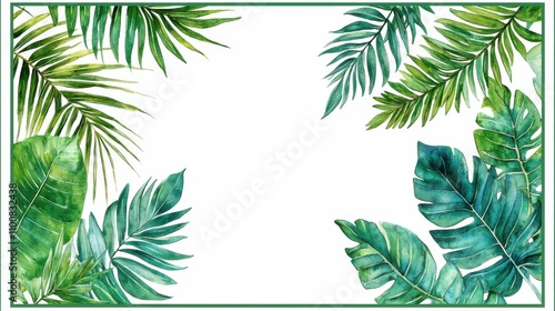 Lush Tropical Greenery Frame Palm Leaves Exotic Foliage Botanical Background Summer Design