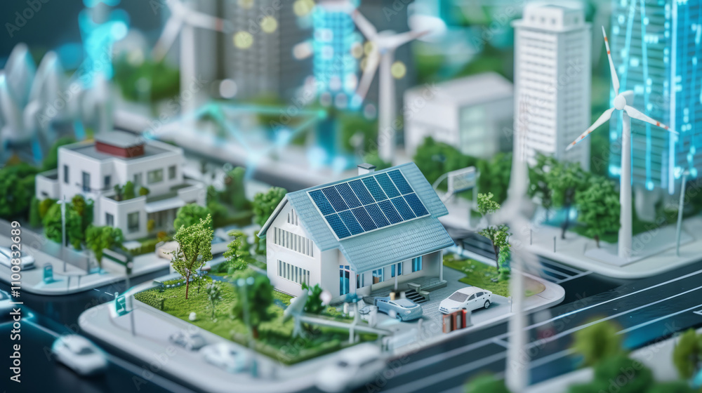 Fototapeta premium Sustainable energy concept.renewable electricity and fuel. Clean energy management for future environment