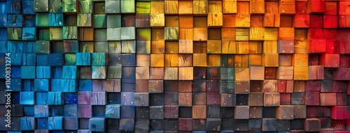 Abstract Colorful Wooden Blocks Art in Rainbow Palette