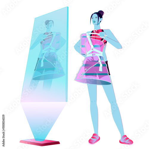 Woman trying on a virtual dress