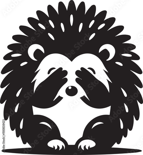 A bashful hedgehog covering its face vector silhouette