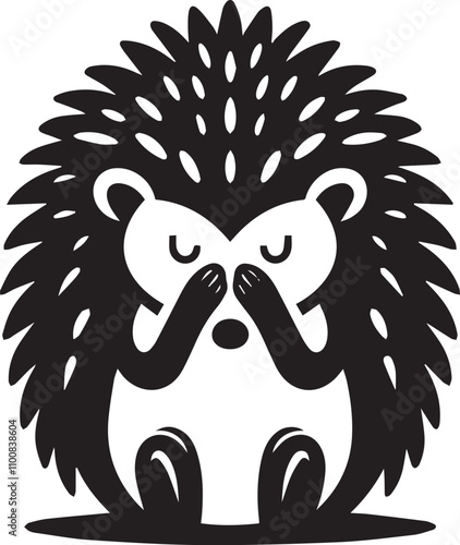 A bashful hedgehog covering its face vector silhouette