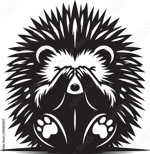 A bashful hedgehog covering its face vector silhouette