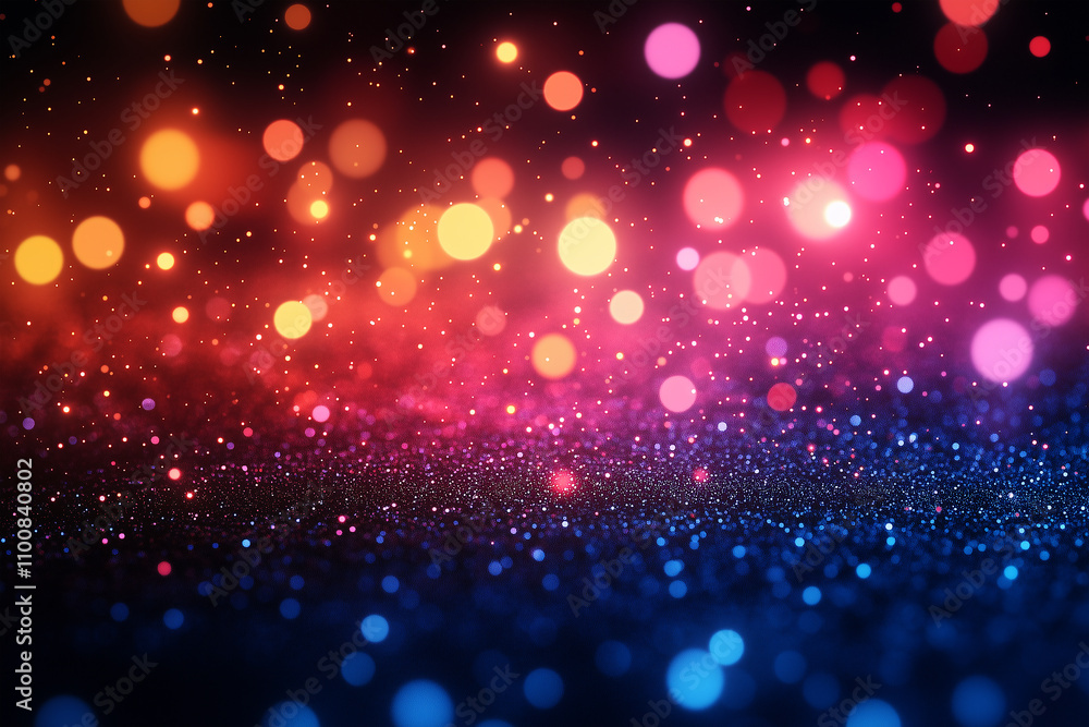 Obraz premium Christmas purple rainbow bokeh background, filled with warm golden lights, with a dreamy appearance of glowing lights, an ethereal, magical, and festive mood for a holiday theme