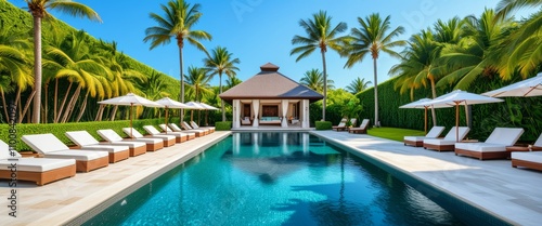 Wallpaper Mural Luxury tropical resort with poolside cabanas and palm trees for ultimate relaxation Torontodigital.ca