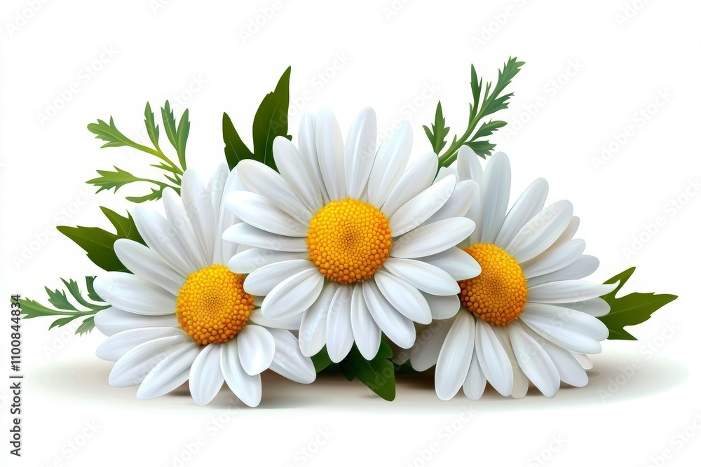Obraz premium Realistic Vector Illustration of White Daisies Chamomile Flowers on Transparent Background
