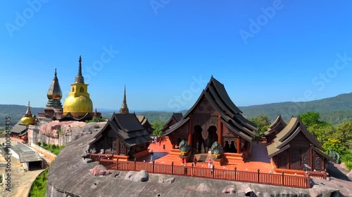 22,Nov,Phu Ruea Loei Thailand ,Wat Somdet Phu Ruea Ming Muang: In front of the temple built of teak wood and there is a beautiful viewpoint at Loei Province, Thailand