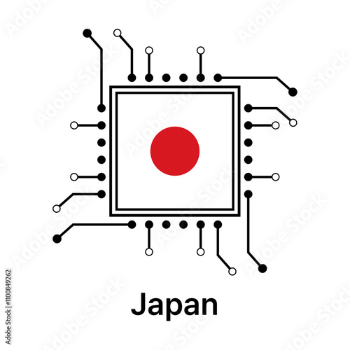 Illustration of microchips with national flags. global semiconductor market icons. technology supply chains, international chip manufacturing, or geopolitical influence in electronics.