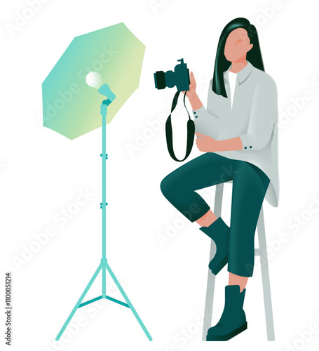 Woman with a camera in the studio