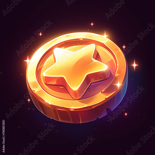 Tilted Golden Star Coin with Elegant Minimalism - Premium Game Currency Asset with Subtle Lighting and Professional Finish photo