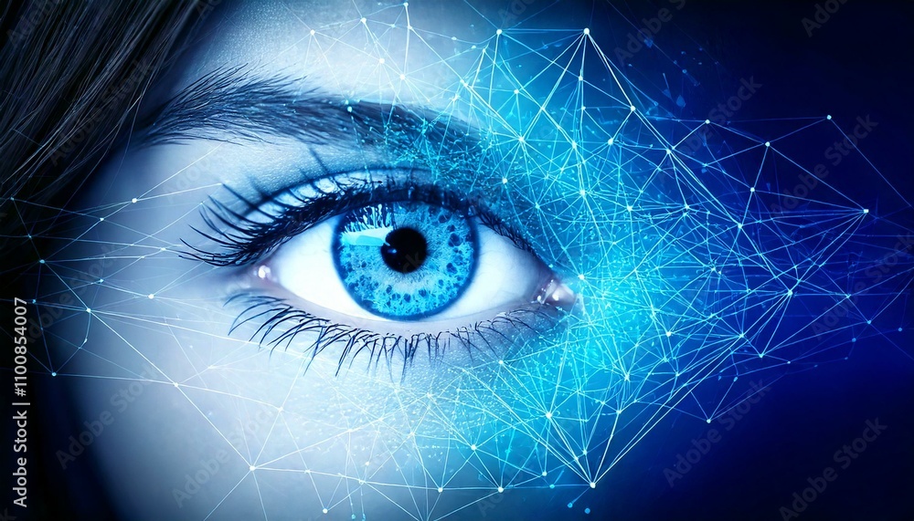 Obraz premium Iris Recognition Technology - Cybersecurity Eye Scan 3D CGI Illustration. 