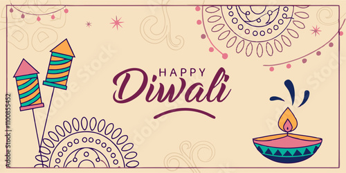 Cover page of Indian festival Happy Diwali template.

