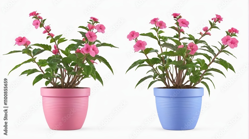 there are two potted plants with pink flowers on them there are two potted plants with pink flowers on them