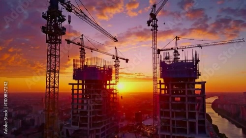 cranes at sunset