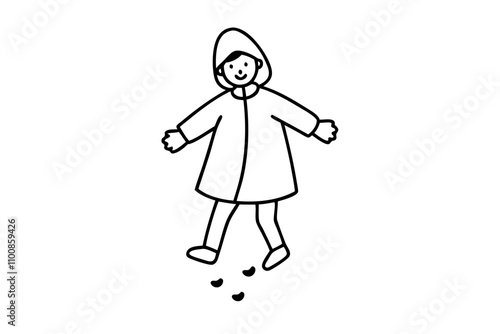 Girl Playing in Puddles Line Art.