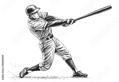 Baseball player with bat sketch drawing hand drawn vector illustration