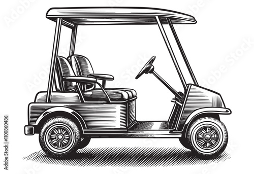 golf cart sketch engraving drawing hand drawn vector illustration