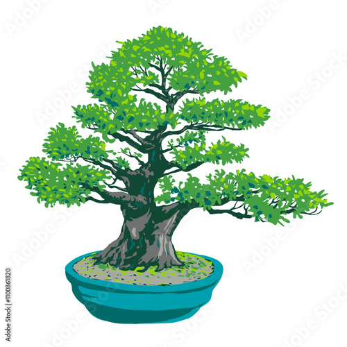 WPA poster art of the ficus bonsai tree or fig tree on isolated background done in works project administration or federal art project style.
