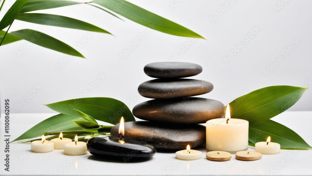 Naklejka premium Serene spa setting with zen stones and candles for relaxation and wellness