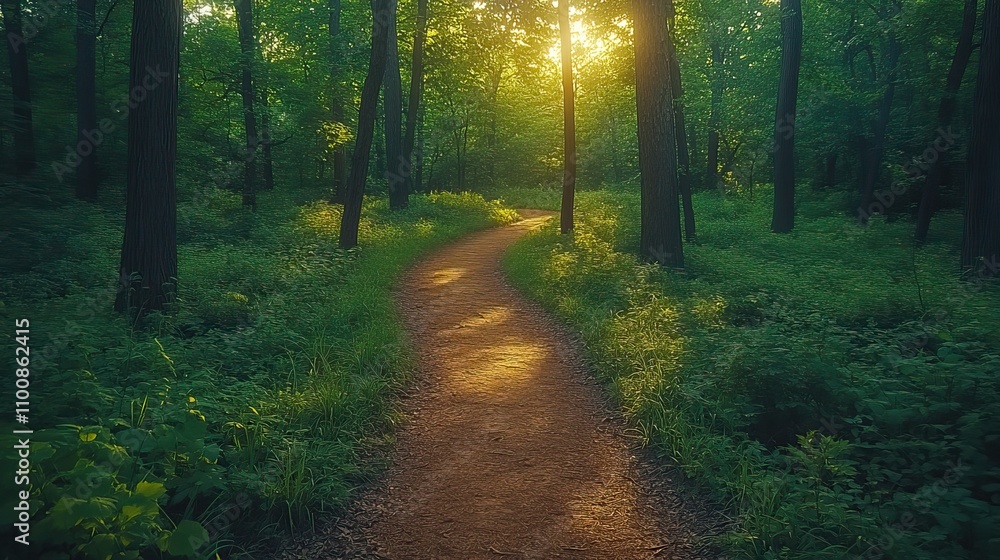 Obraz premium A peaceful view of a forest path evokes feelings of serenity, encouraging mindfulness and appreciation for the natural world.